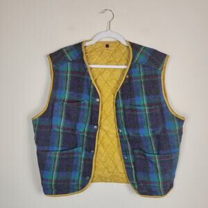 Vintage Plaid Liner Vest Mens Small Blue Colorful Flannel Tartan Lumberjack 90s